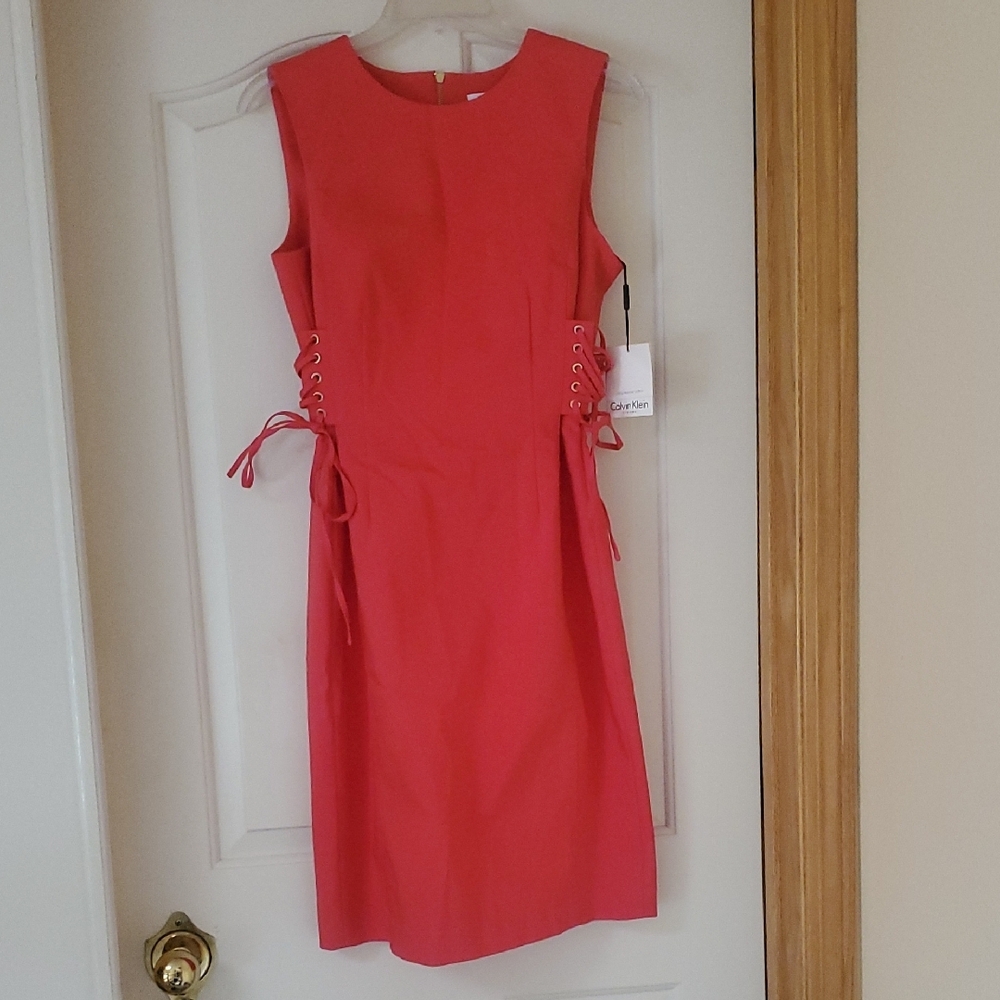 Calvin Klein Pink Sheath Midi Dress Crew Neck Sleeveless